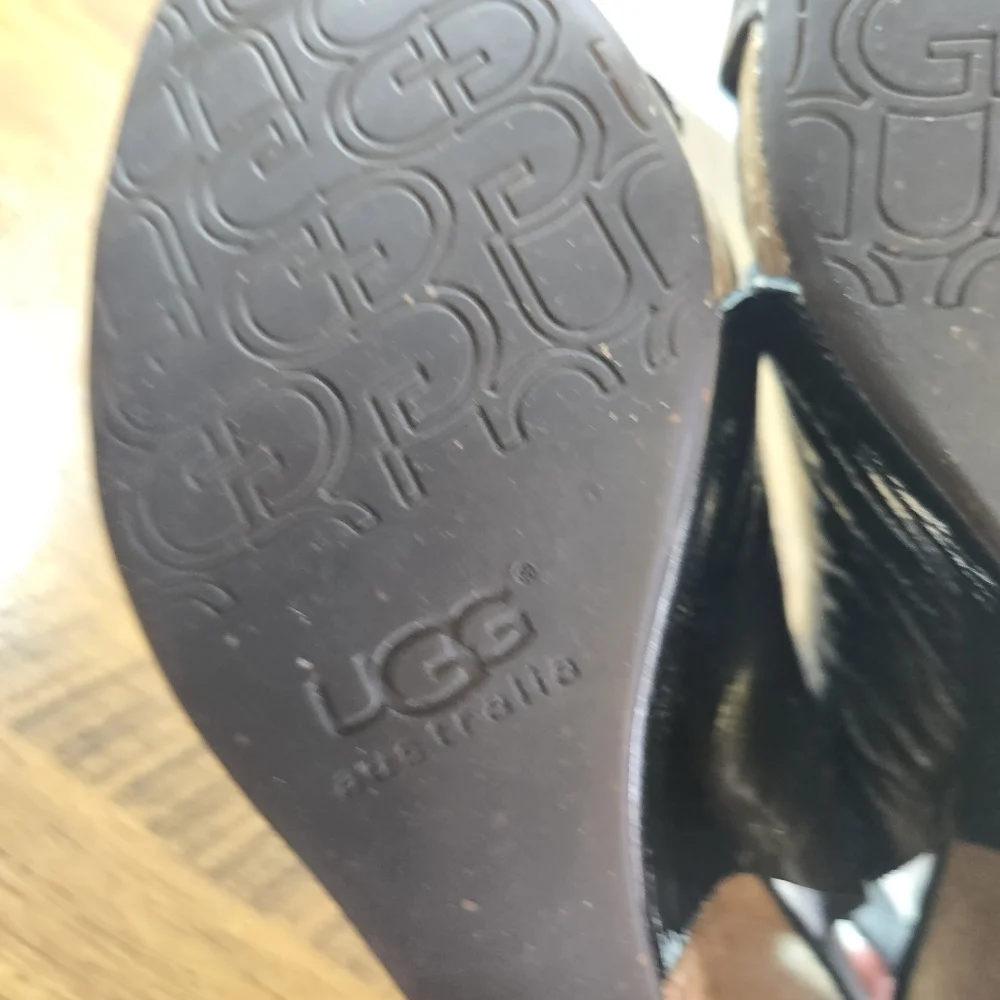 Ugg Hazel 1926 Metallic Patent Slingback Cork Wedge Heels Sandals